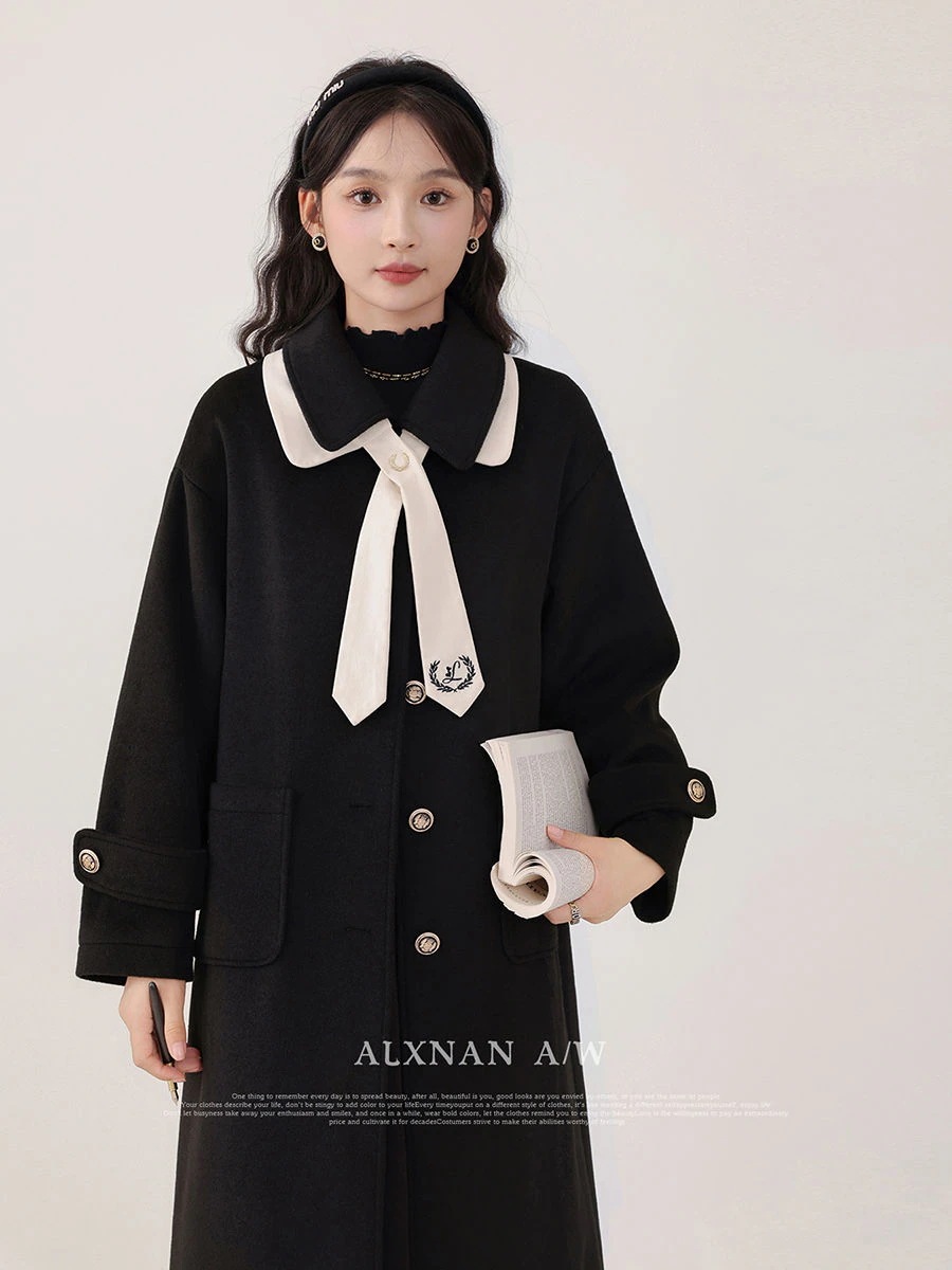 フレンチヘップバーンスタイルニッチウールコート秋冬新作二重襟高級通勤ウールコート30%制限