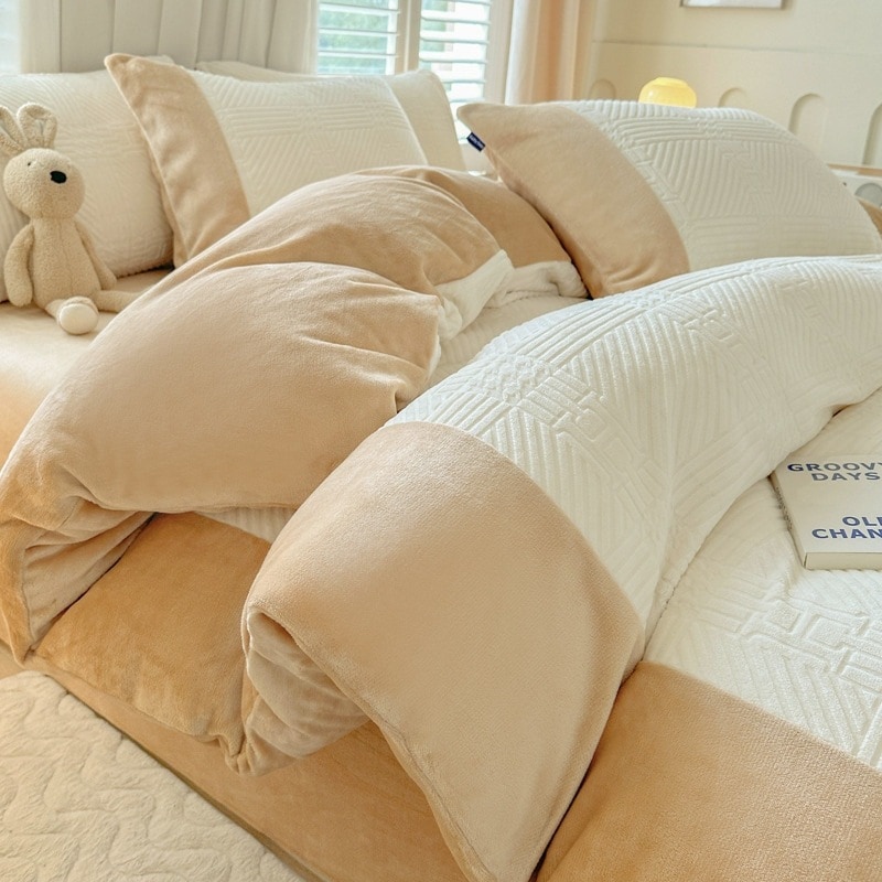 冬の新作 クラスA彫刻ミルクベルベット4ピース冬コーラルベルベットベッドシーツキルトカバーフランネルベッド3点セットプラスベルベットキルトカバー