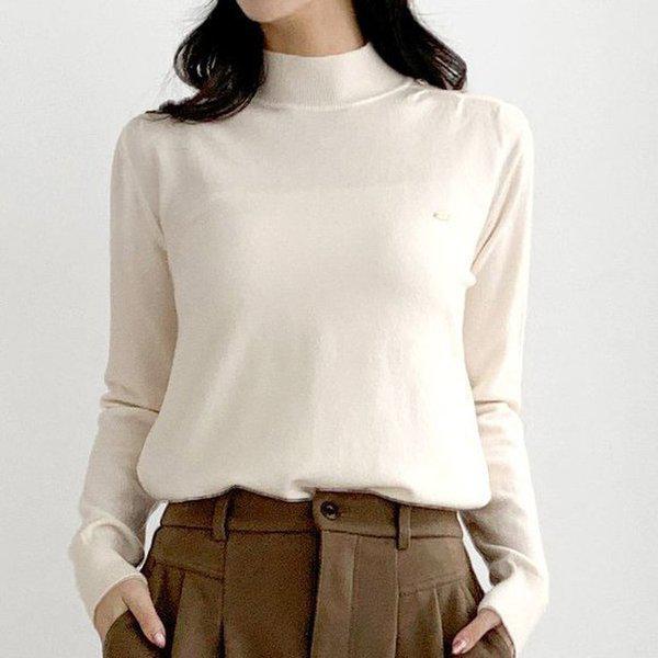 Hスタイル(KN)シャインボタン半ポラニットティー 冬 女性 ニットティー 半ポラティー セーター 基本Tシャツ