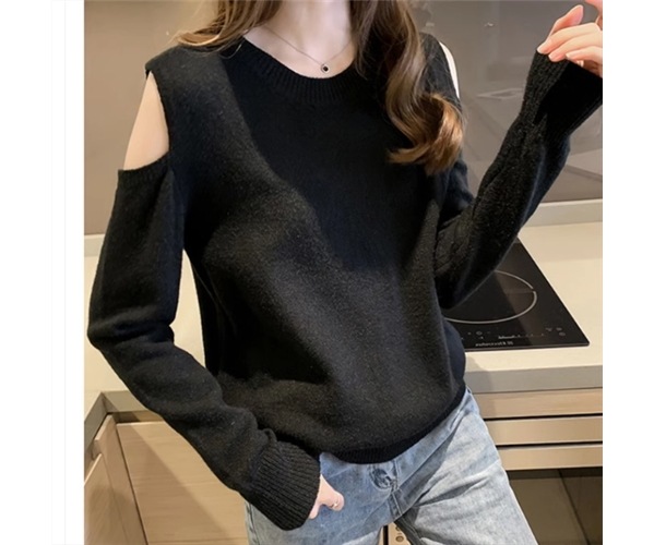 レディース トップス ニット セーター プルオーバー ミドル丈 長袖 腕出し 腕出し ラウンドネック オフショルダー 肌見せ かわいい 大人可愛い きれいめ シンプル カジュアル おしゃれ かっこいい