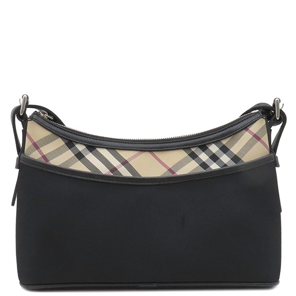 バーバリー BURBERRY ショルダーバッグ ノバチェック キャンバス レザー ベージュ×ブラック シルバー金具 黒 【中古】