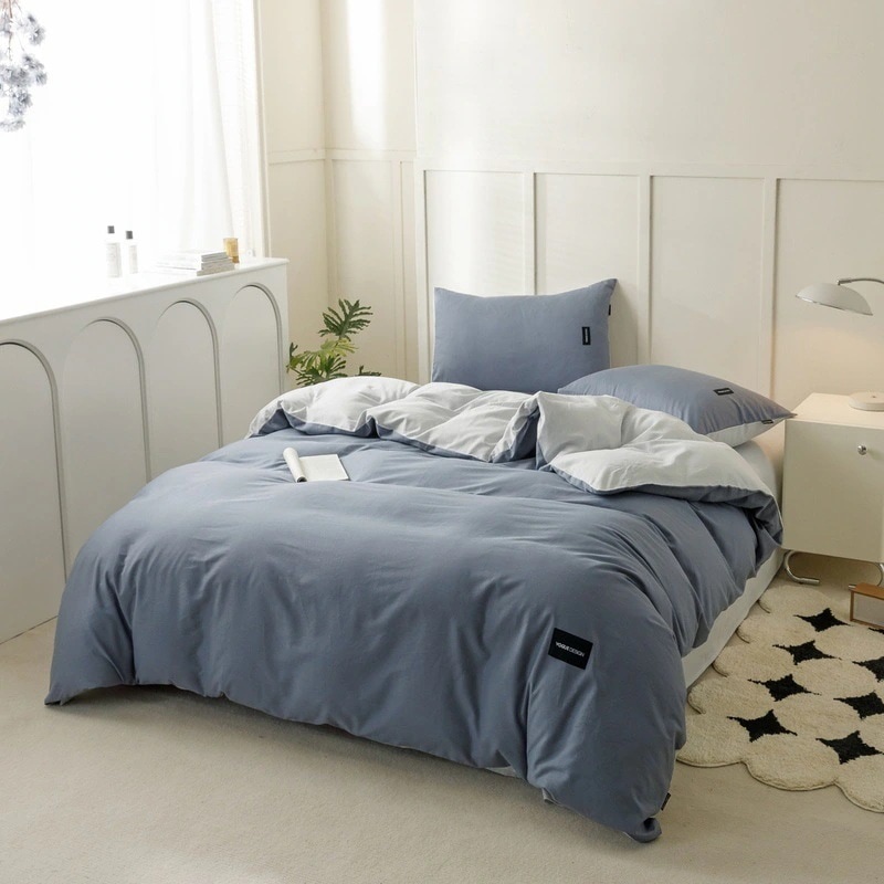 無捺染綿洗い綿ベッド4点セット 製無地掛け布団カバー付き 純綿AB版 学生寮