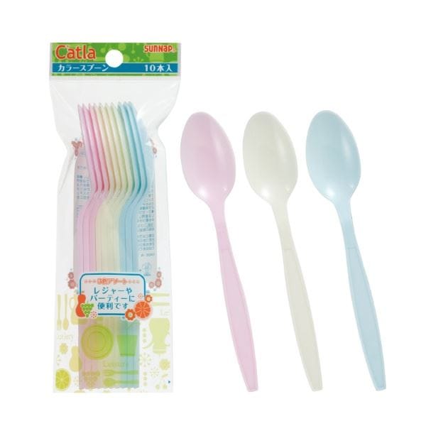 （まとめ） カラースプーン/使い捨て食器 17cm 10本入 3色アソート プラスチック アウトドア パーティー 100個セット