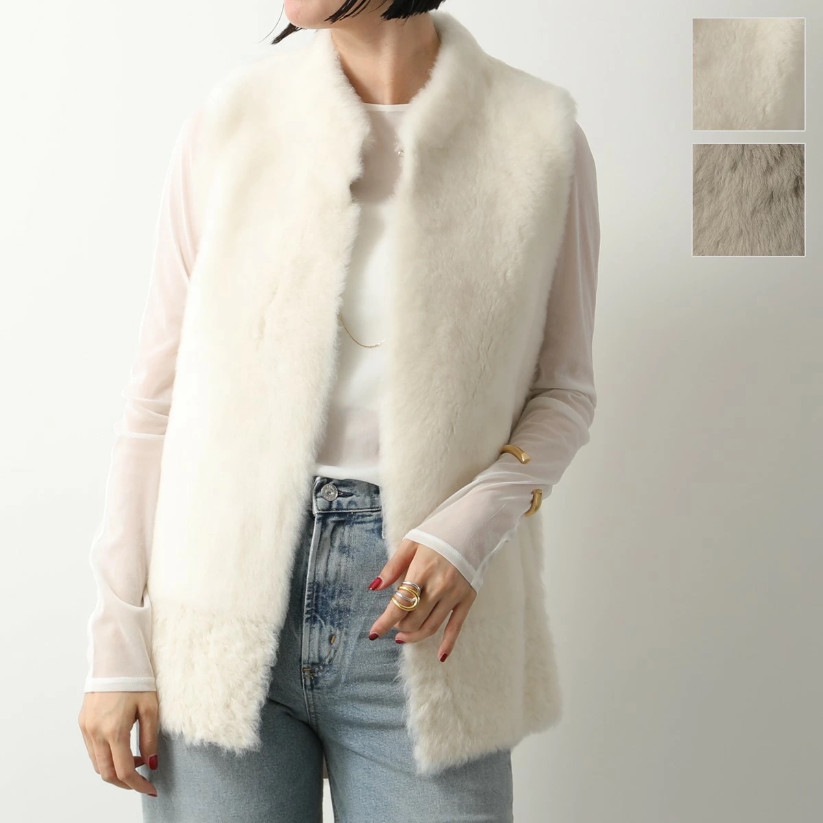 KARL DONOGHUE カールドノヒュー ファーベスト FEATHER SHEARLING MIDI CMCMGW3 レディース フェザー シャーリング ジレ ムートン×レザー ミディ丈