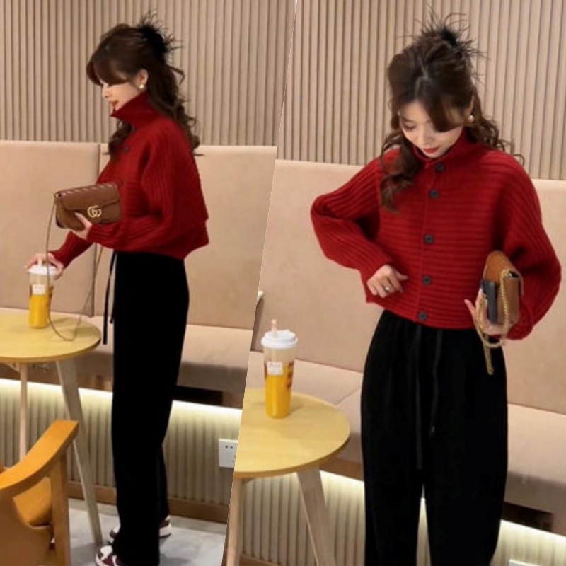 セットアップ ニットソー セーター カーディガン ワイドパンツ ストレートパンツ ショート ショート丈 ロング ロング丈 クロップド 長袖 ハイネック スタンドカラー ストレート ワイド ボタン