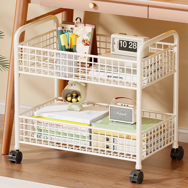 11 テーブルの下の棚机の隣の小さな本棚可動ホイール小さなカートスタディテーブル多機能書籍ストレージ