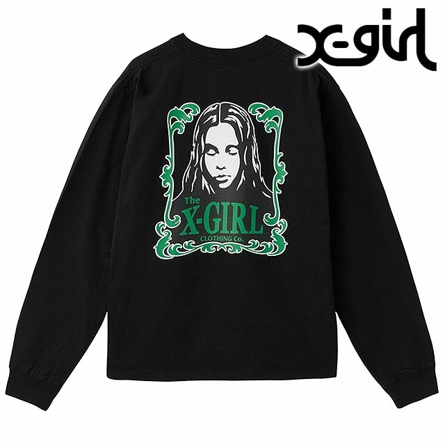 メール便 オーナメントフェイス ロングスリーブTシャツ [105253011015] FACE L/S TEE レディース xgirl トップス カットソー 長袖 BLACK 正規取扱店