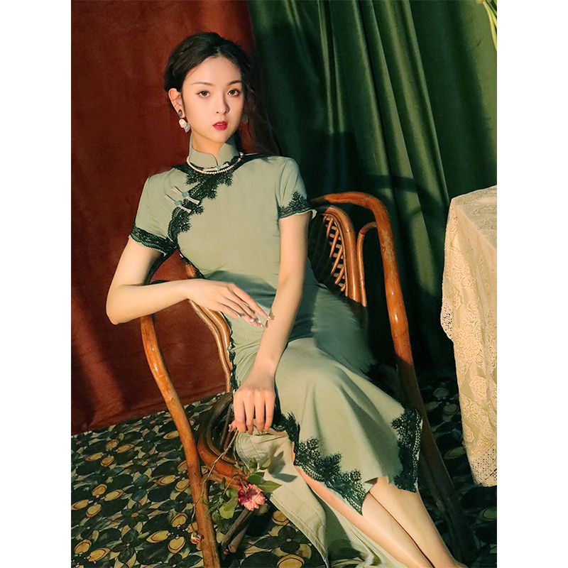 緑のチャイナドレス 2023 レトロ改良ドレス 夏民国風 お嬢様 お嬢様 夏 母の日 5,401円