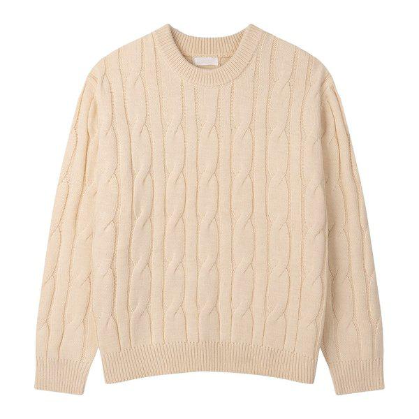 メンズメルケーブルラウンド長袖ニットTシャツ GN-KN-Q002-クリーム