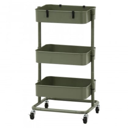 不二貿易 C/D:45069 高さが調整できるワゴン マルシェ モスグリーン MH-0302-3MGRキッチンワゴン