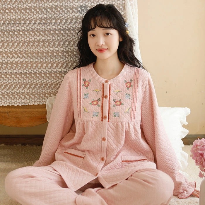 パジャマ レディース かわいい 冬 長袖 綿100% ルームウェア 上下セット 前開き 可愛い チェック 厚手 暖かい 春 秋 秋冬 部屋着 セットアップ 大きいサイズ 保暖 おしゃれ 寝間着 寝巻き