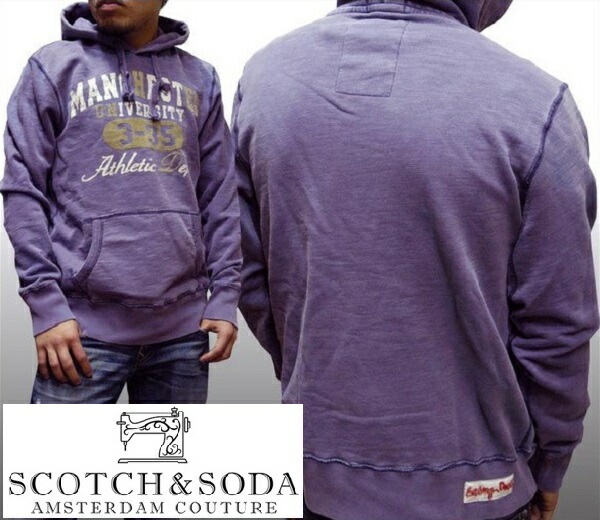 スコッチ&ソーダ スコッチアンドソーダ scotch&soda メンズ 長袖 パーカー プルオーバー MANCHESTER UNIV ウォッシュブルー フーディー トップス カジュアル サーフ セレブ