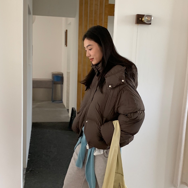 レディース ホワイト ダック ダウン ジャケットスタンドカラーフード付きパファー ジャケット防風韓国風コート