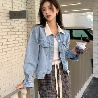 シンプルGジャン アウター シャンパー Gジャン 長袖 襟付き デニム ブルーデニム かわいい