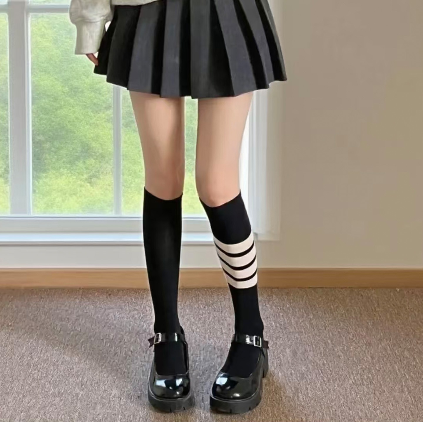 10個セット ミドル丈ソックス 白ストッキング ふくらはぎ丈ソックス 透明薄手ソックス 黒・白 女性用ロング丈ストッキング 引っ掛かり防止