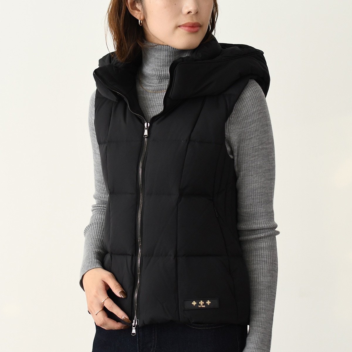 アウター ダウンベスト ZALAGA ザラガ LTAT24A4874 D レディース ブラック ナイロン フード ブロックステッチ 秋冬