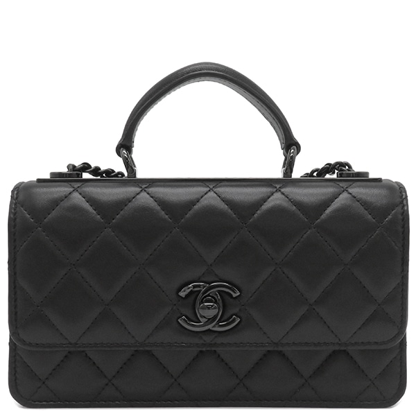 シャネル CHANEL チェーンウォレット トップハンドル ラムスキン ブラック ブラック金具 黒 チェーンショルダー 斜め掛け マトラッセ U9****** 【箱】【中古】