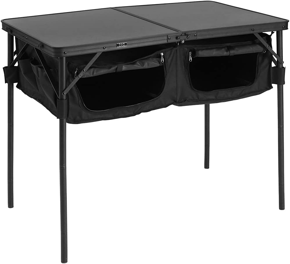 DOD(ディーオーディー) グッドラックテーブル 折りたたみ式 大容量収納スペース 4段階高さ調節 ブラック/カーキ/タン