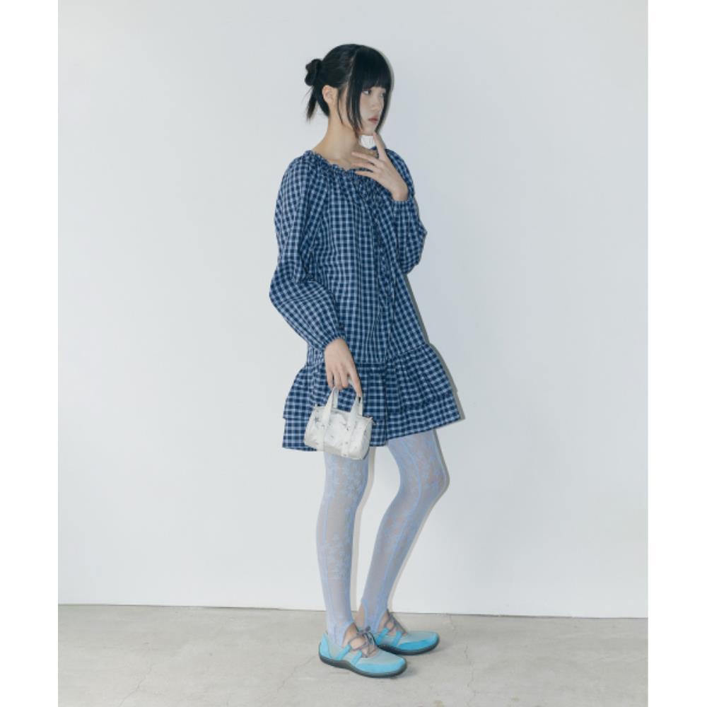 fogdawn Check Tiered Midi Dress navy DA25SDR009NV