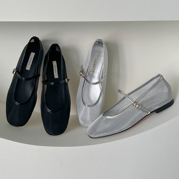 バレエシューズ パンプス フロントストラップ シースルー ネット フラット レディース ぺたんこ 黒 銀 ブラック シルバー 歩きやすい カジュアル 靴 婦人靴 韓国
