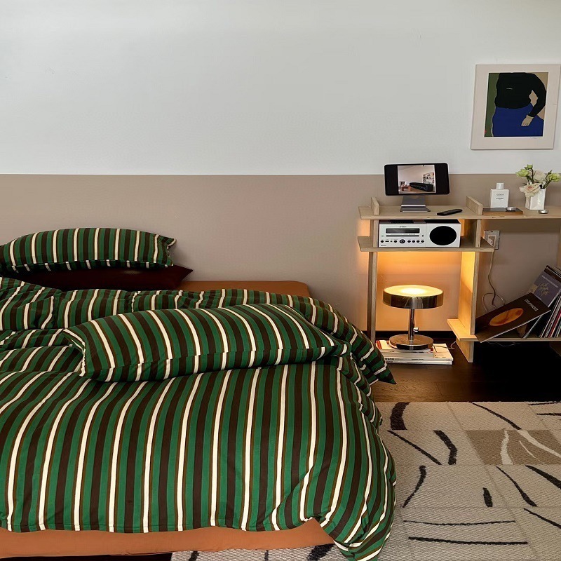 a級綿100ニット天珠綿4点セットシンプルストライプ高級b&bスタイルスーパーソフト裸寝布団カバー