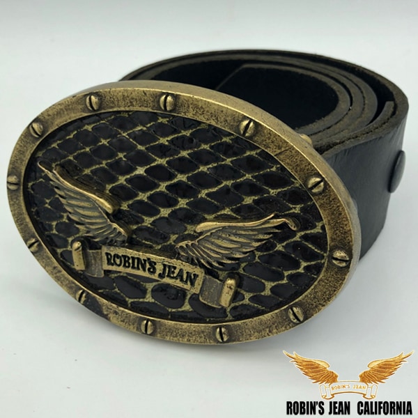 ロビンズジーン ベルト 03-04 ROBINS JEAN メンズ レディース レザーベルト ブラック ウィング バックル パイソン ロビンジーンズ safari