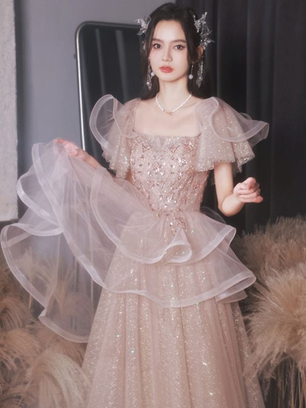 ワンピースドレスドレスロングドレス ピアノ 演奏会用ドレス 演奏会 発表会 ドレス 演奏会ドレス イブニングドレス 半袖 ワンピース 大人 ロング丈 キラキラ 袖付き 母親 パーティードレス ピア