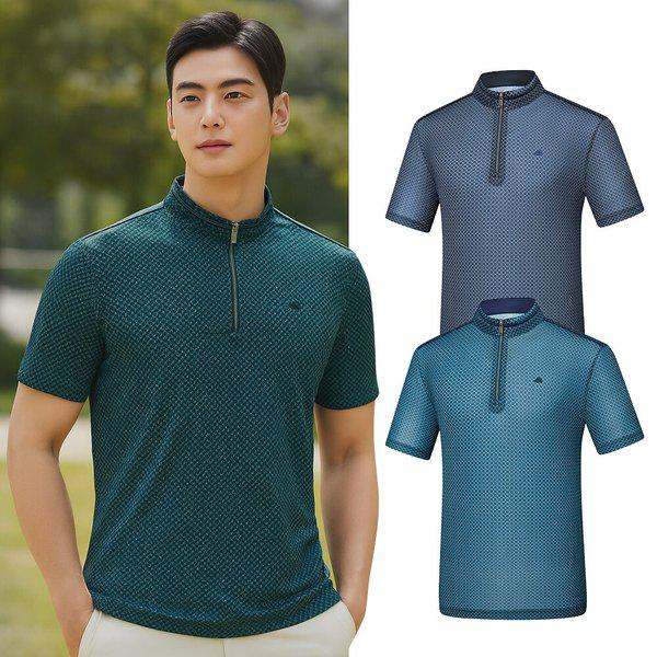 男性ハイクールメッシュパターン登山半袖カラーTシャツKSC485TT9M