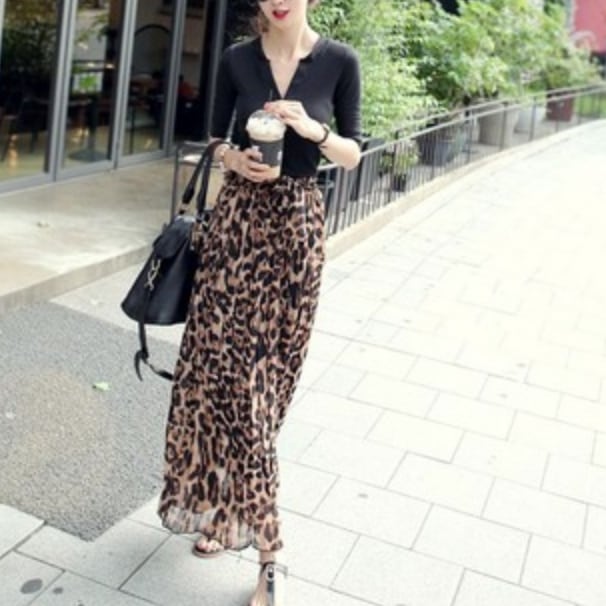 ボトムス ボトム おすすめ おしゃれ お洒落 激安 安い プチプラ スカート ロング スカート フレア スカート ハイ ウエスト マキシ丈 アンクル丈 テロテロ ゆったり ヒョウ柄 lbot