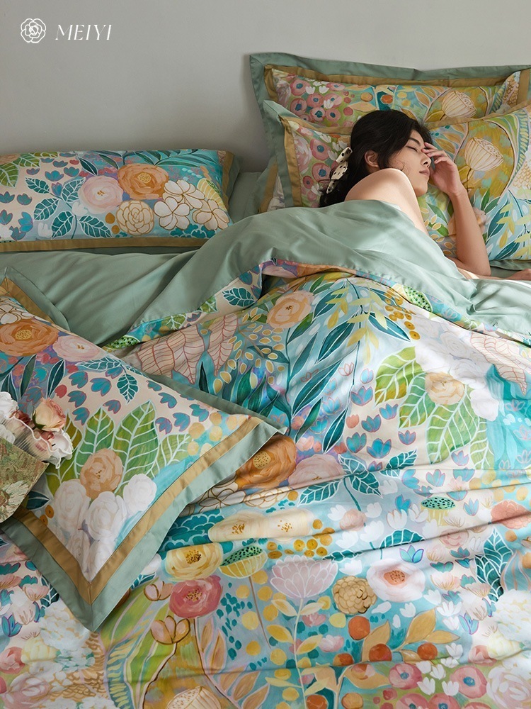 アメリカのa類のプリントの4つのセットの純綿の綿の100本の長い綿の田園の花卉の布団カバーの功のサテンの寝具