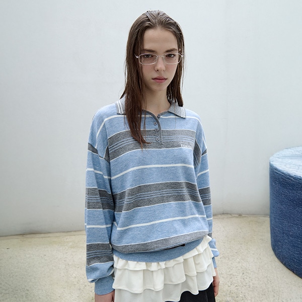 ALPACA STRIPE COLLAR KNIT BLUE