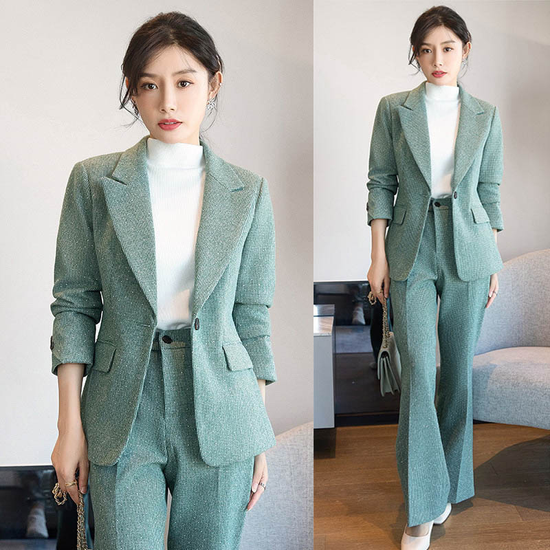 全3色 パンツスーツ レディース グリーン グレー ワイドパンツ セレモニースーツ 入園式 卒園式 入学式 卒業式 オシャレ スーツセット 2点セット ブラウン カジュアル フォーマル カラースーツ