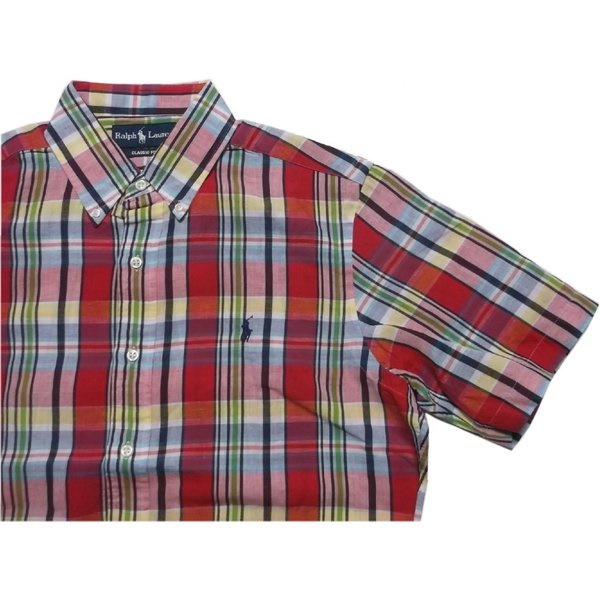 半袖 ワンポイント ボタンダウンシャツ リネン混 レッド PR2-239