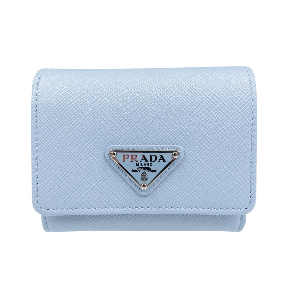 未使用品 サフィアーノトライアングル 1MH043 三つ折り財布 レザー//サフィアーノレザー ライトブルー 1213【中古】 レディース
