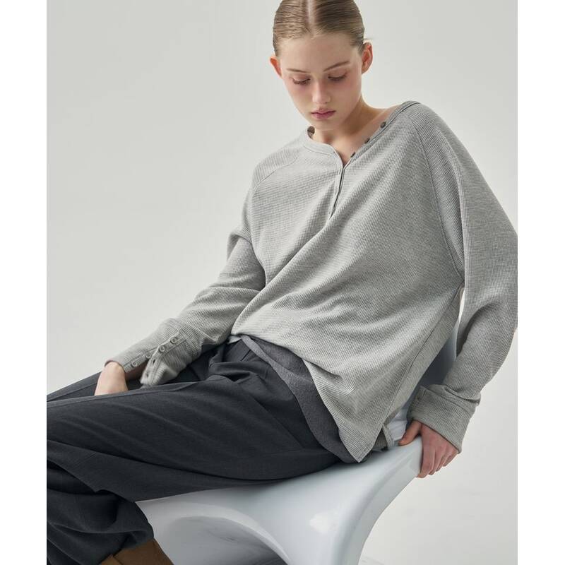 ドローフィット ウィメン DRAWFIT WOMEN マグネットボタン ワッフルTシャツ [M.GREY] DFWMTS6104MGY 372961