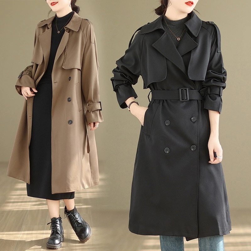 トレンチコート2024春夏新作韓国版大きいサイズ 気質ダブルボタン流行ファッション高級感ロングコート
