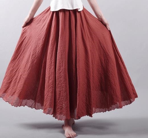 3140.ロング丈 シンプルフレアスカート（レッド）2019 春夏秋 無地 通勤通学 普段使い カジュアル