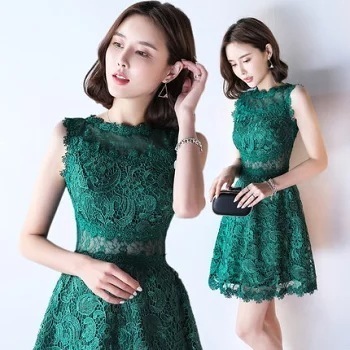 4色入荷　二次会ドレスパーティードレス　ミニドレス　フォーマルドレス　膝丈　ワンピース二次会演出司会結婚式お呼ばれ　ショート丈　総レース