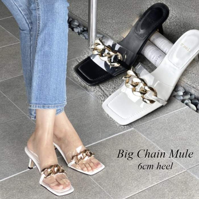 ブランドのギフト ピンヒール ミュール 6cm ホワイト 白 ブラック 黒 お洒落サンダル レディース 透明 クリア サンダル チェーン スクエアトゥ ミュール サイズ 22 5cm Qualitygb Do