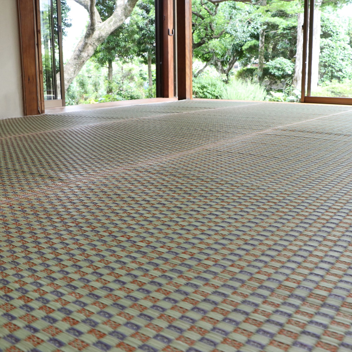 【I】【代引不可】イケヒコ 国産い草 花ござ 上敷き 西条 ベージュ 約348×352cm(江戸間8畳)　カーペット ラグ 【北海道・沖縄・離島不可】【代引不可/沖縄・離島