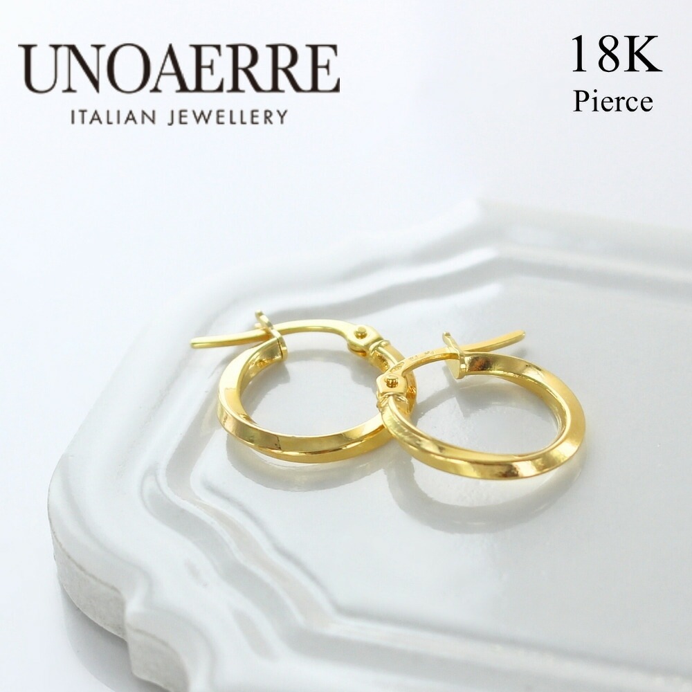 UNOAERRE ウノアエレ フープピアス K18 レディース イエローゴールド シンプル 上品 大人アクセサリー プレゼント 女性 両耳ピアス おしゃれ イタリア製 18金 18K ギフト 彼女 母