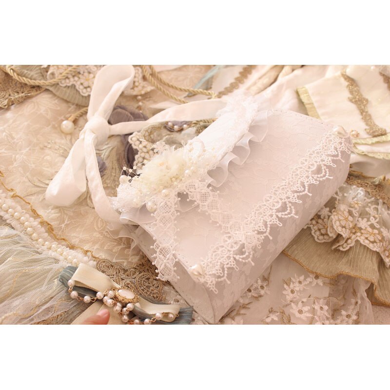 ホワイトフラワーウェディングlolitaパールボウバッグガールレースショルダーハンドバッグブライドメ