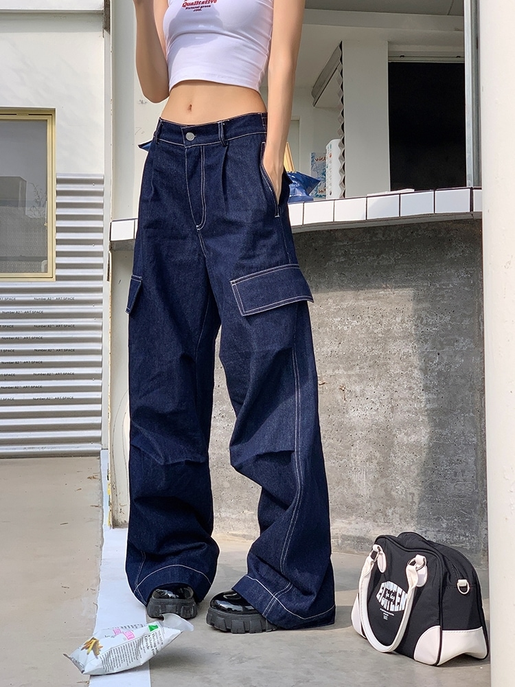 レディース ワイド デニム カーゴパンツ 大人可愛い ママコーデ ママファッション 韓国系 オルチャン 人気 トレンド 新作 20代 30代 40代 きれいめ レトロ シンプル 5,187円
