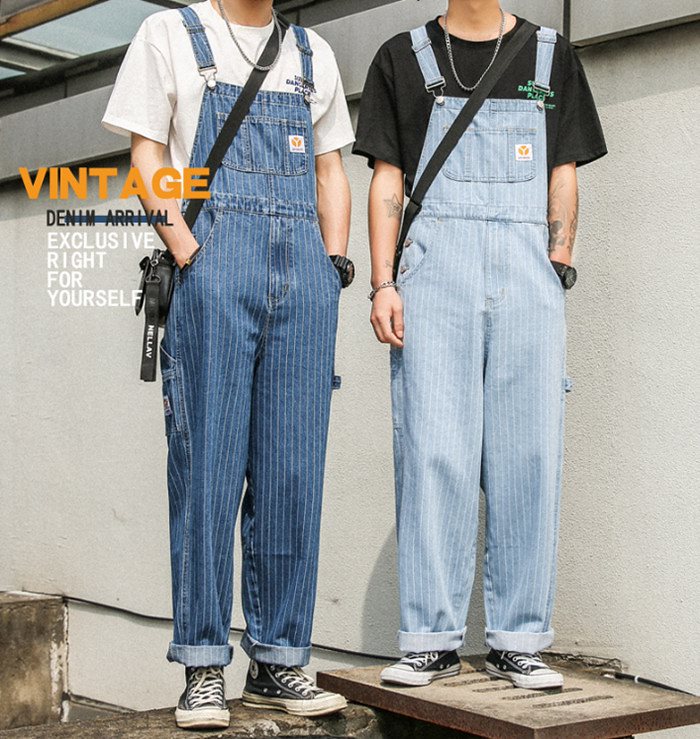 【送料無料】送料無料 デニムサロペット サロペット ジャンプスーツ 作業服 作業着 オールシーズン メンズ レディース デニム ストライプ 個性的 お洒落 大きいサイズ