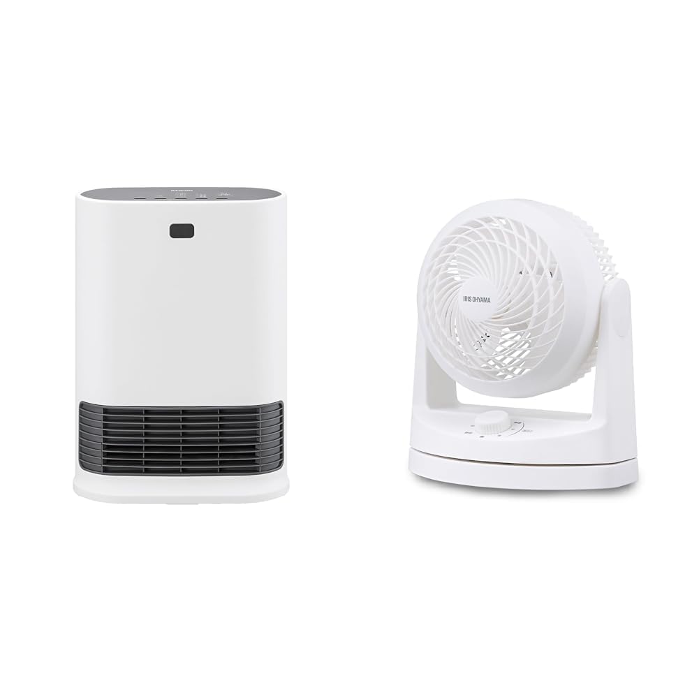 【冬物セット】【限定】大風量セラミックファンヒーター Wセンサー付き AZCH-LW12A-W ホワイト/グレー + サーキュレーター 扇風機 静音 左右首振り 8畳 お手入れ簡単 26024