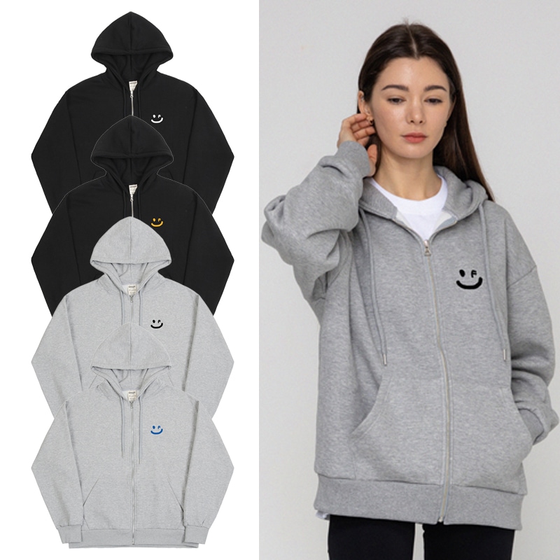 [UNISEX]Small drawing smile hood zip-up_4color