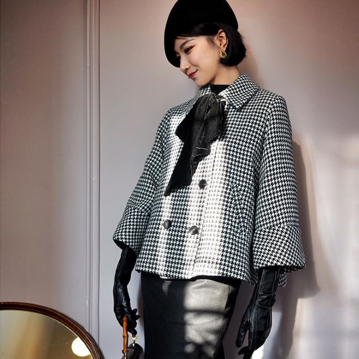 千鳥柄ショートコート レディース ショート丈 柄物 春 夏 秋 冬