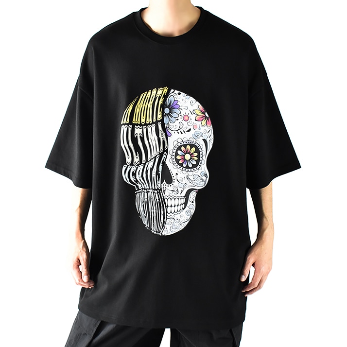 スカル ドクロ ビッグシルエットTシャツ ロゴ 丈 ビッグTシャツ メンズ 厚手 かわいい メンズ厚め 大きいサイズ オーバーサイズ Tシャツ プリントTシャツ ドロップショルダー 花柄 トロピカル