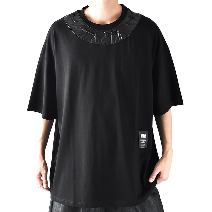 ビッグTシャツ メンズ オーバーシルエット オーバーサイズ ビッグシルエットTシャツ PUレザー切替 合成皮革 Tシャツ 半袖 オシャレ 大きいサイズ ドロップショルダーTシャツ ストリート系 モード