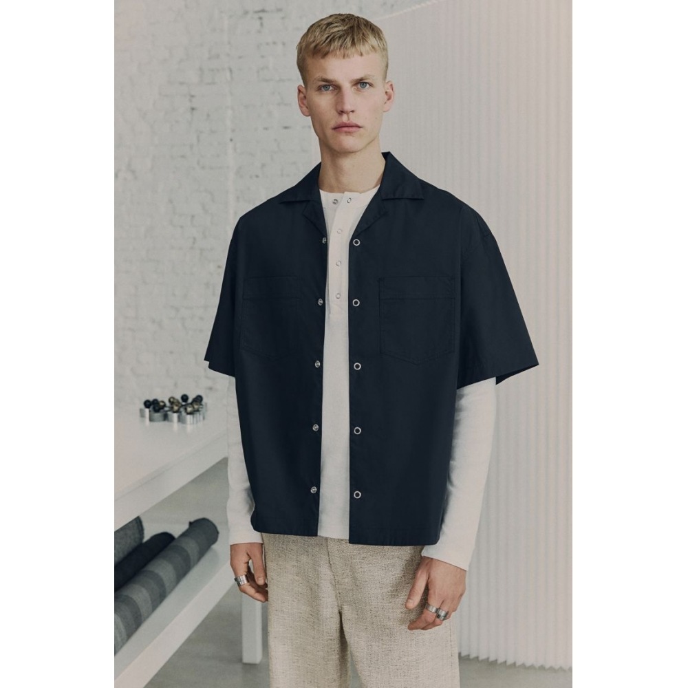 H&M キャンプシャツ ブラック ピマコットン